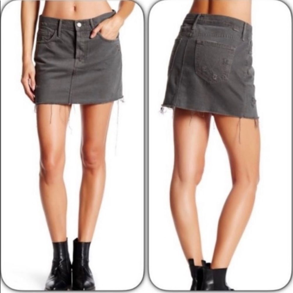 MOTHER Denim Vagabond Mini Fray Lead Cotton Skirt Gray 27